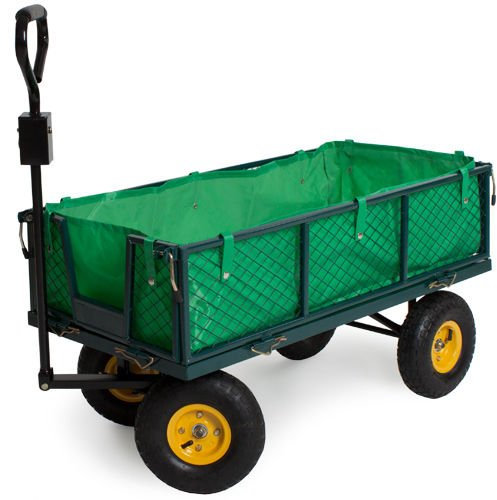 Varan Motors - TC1840A Carretto da Giardino, rimorchio, carrello a mano con sponde ribaltabile 350Kg + telone interno