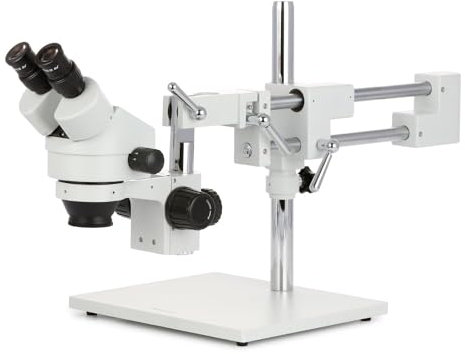 AmScope SM-4B Professionelles Fernglas, Stereo-Zoom-Mikroskop, WH10x Okulare, 7-45x Vergrößerung, 0,7-4,5 x Zoomobjektiv, Doppelarm-Galgenstativ