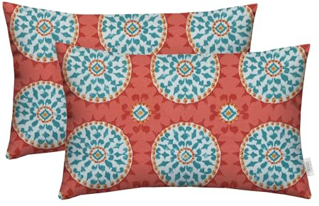 Resort Spa Home Decor Lumbar Throw Pillows Set of 2, 20” x 12, All-Weather Spun Fabric, Water and Fade-Resistant, Outdoor Support Pillows for Patio Furniture, Watermelon Sundial - Made in USA
