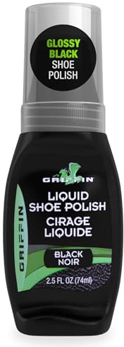 Griffin Black Liquid Shoe Polish – 2.5 Oz – Instant Shine & Protection for Leather Shoes, Boots, Accessories, Quick-Drying, No Buffing Needed, Easy Sponge Applicator for Smooth, Mess Free Application