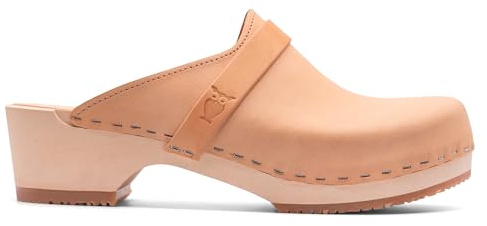 Sandgrens Handmade Swedish Wood Clogs for Women, Low Heel Mule US 10 | Tokyo Ecru Veg Tan LT, EU 41