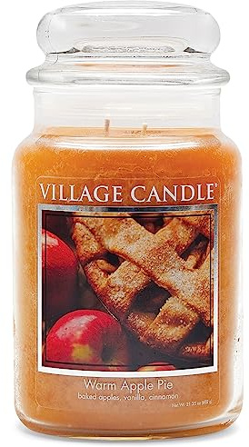 Village Candle Warm Apple Pie Large Glass Apothecary Jar Scented Candle, 21.25 oz, Brown