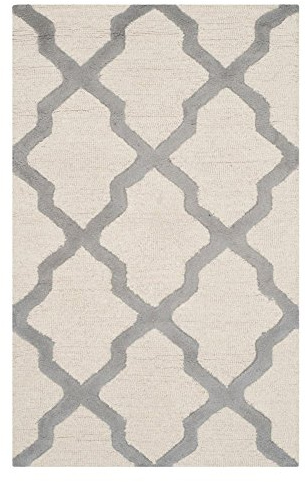 Safavieh Trellis Indoor Hand Tufted Rectangle Area Rug, Cambridge Collection, CAM121, in Ivory / Silver, 122 X 183 cm for Living Room, Bedroom or Any Indoor Space