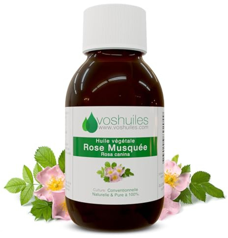 VOSHUILES - Huile Végétale de Rose Musquée 30ml - Cosmétique Naturelle pour Soin de la Peau- Odeur Douce et Légèrement Boisée- Hydratation et Régénération