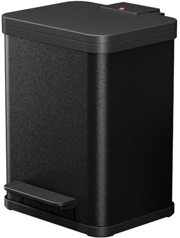 Hailo Öko duo Plus M Tret-Mülltrenner - freistehender 2 x 9 Liter Doppelmülleimer aus Stahlblech - Mülltrennsystem mit soft close Deckel - 2-fach Abfalltrenner für die Küche - Schwarz