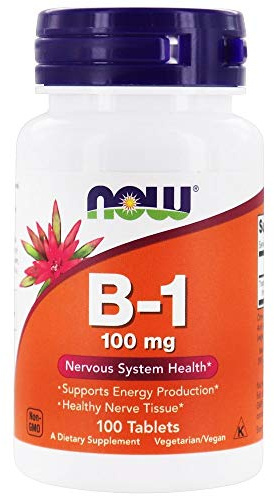 NOW Foods Vitamin B-1 (Thiamine), 100 Tablets / 100mg (Pack of 2)