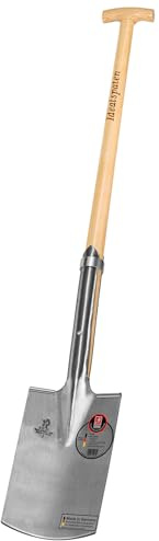 IDEAL-Rode- oder Baumschulspaten | zum Ausgraben kompletter Wurzelballen & Setzen von Bäumen | feinpolierter Doppelfederspaten mit Verstärkungsring, selbstschärfend, mit Tritt, Eschen-T-Stiel 85 cm