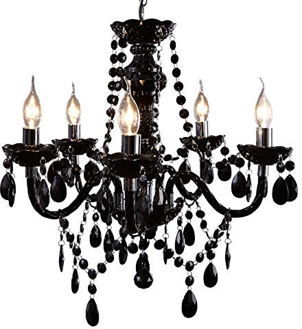 Riess Ambiente Kronleuchter BLACK CRYSTAL Acryl schwarz 55cm mit 5 Armen - Königlicher Lüster mit 15 Feinschliff Prismen