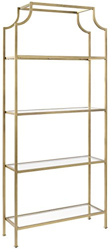 Crosley Furniture Aimee Bookshelf with Glass Shelves, Bookcase Storage, Gold and Glass