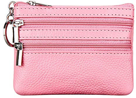 Cynure Portafoglio con Mini Custodia Portamonete da Donna in Vera Pelle con Portachiavi, rosa