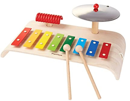 PlanToys® Musical Set Wooden Montessori Drum, Cymbal & Xylophone Kids Toy