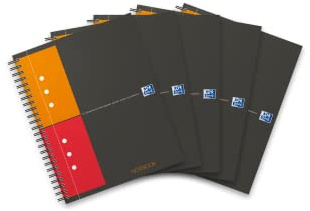 OXFORD Lot de 5 Cahiers Spirales A5+ 160 Pages Perforées 5x5 Couverture Rigide Gris