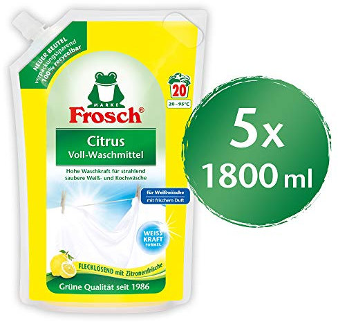 Frosch Citrus Waschmittel, 5er Pack (5 x 18 Waschladungen)