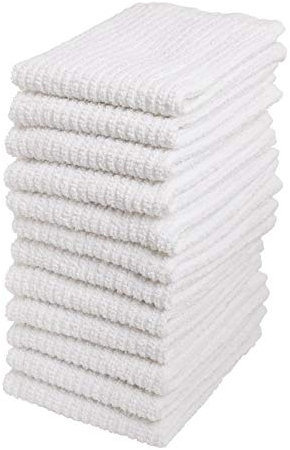 Living Fashions Bar Mop Cleaning Kitchen Dish Cloth Towels,100% Cotton, Machine Washable, Everyday Kitchen Basic Utility Bar Mop Dishcloth Set of 12, 12 x 12 White