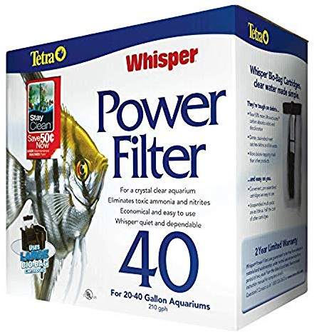 Tetra Whisper Power Filter for Aquariums, 3 Filters in 1, Up to 40-Gallons, Black & Gray