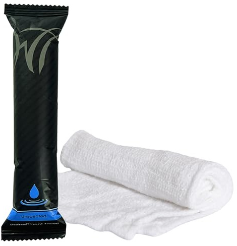 White Towel Services 8 x 8 inch Moist Cotton Towel Individually Wrapped - Unscented (Case of 50) - Single-Use Oshibori Style Cotton Hospitality Refreshment Towels