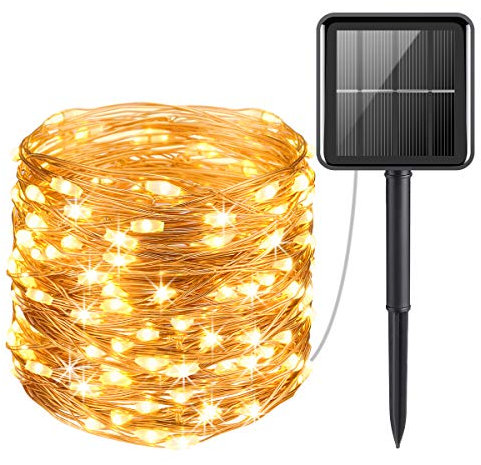 Criacr Solar Lights Outdoor, (100 LED 2 Modes) Solar Garden Lights, 33ft/10m Copper Wire Solar String Lights, Waterproof for Christmas, Tree, Garden, Home, Wedding, Pathway, Party (Warm White)