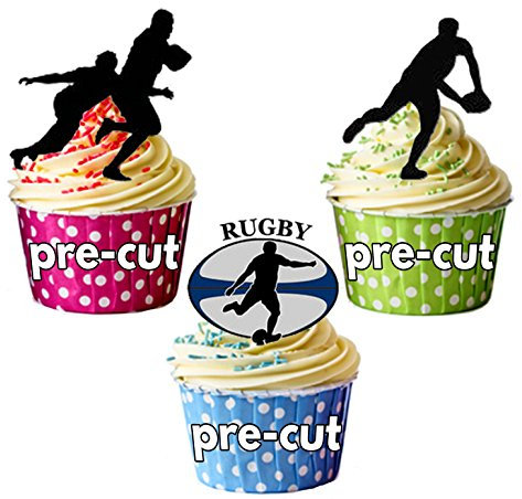 AK Giftshop Men's Boy's Rugby Silhouette Players Mix - 36 EDIBLE WAFER CAKE TOPPERS STAND UP STANDUPS