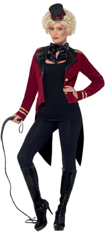 Smiffys Ringmaster Costume, Red with Jacket, Collar & Mini Top Hat, Circus Fancy Dress, Adult Dress Up Costumes
