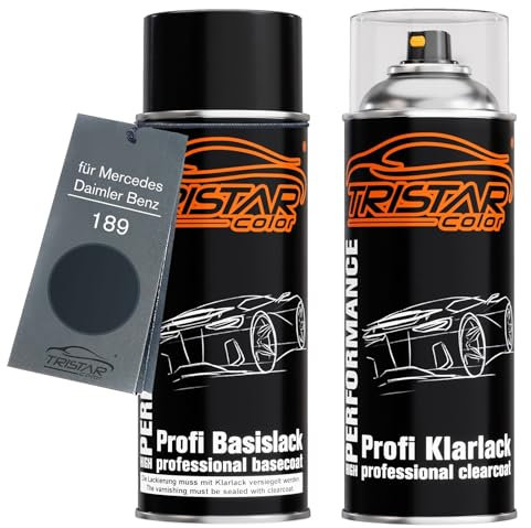TRISTARcolor Autolack Spraydosen Set für Mercedes/Daimler Benz 189 Smaragdschwarz Metallic Basislack Klarlack Sprühdose 400ml