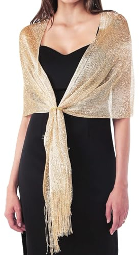 DiaryLook Womens Evening Wrap Stole Shawl for Dresses Sparkling Metallic Shawls for Wedding, Parties, Bridesmaid, Prom Scarf,Dark Champagne