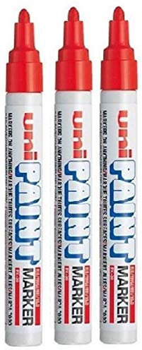 Uni Colour PX-20 Ölfarbe, mittelgroß, 2,2 - 2,8 mm, Rot, für Metall, Glas, Holz, Kunststoff, Stein, für den Außenbereich, mit Rundspitze, 3 Stück