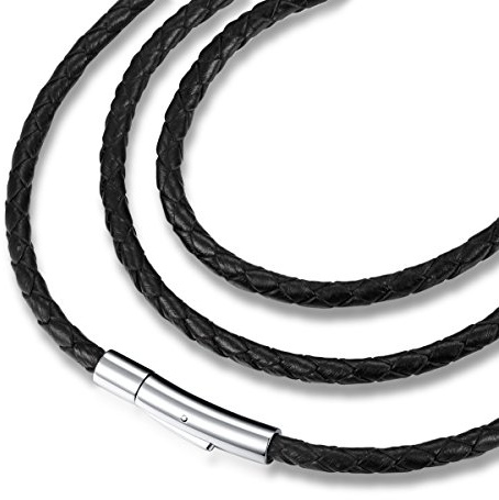 jonline24h Mens Womens Black Braided Leather Cord Rope Necklace Chain Stainless Steel Clasp, 4mm, 14-30 inch(14)