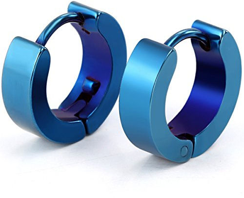 JewelryWe Pair of Mens Huggie Hoop Earrings Stainless Steel Hinged Snap Earring Set, Colors Available (with Gift Bag)