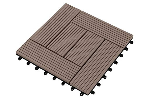 Piastrella per terrazze premium in WPC marrone cioccolato 30x30x2,1 cm piastrella per balcone piastrella singola per sistema plug-in mosaico, 11 pezzi / 1 m² set