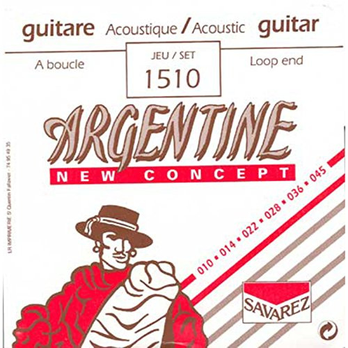 Savarez-strängar för akustisk gitarr, Argentine-set 1510 Extra Light .010-.045w med ögla för Gypsy Jazz/Manouche/Maccaferri-gitarrer (mensur 670mm)