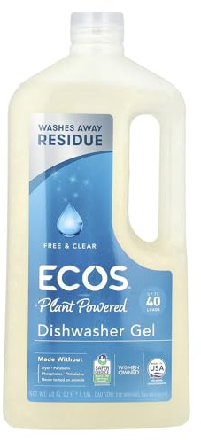 ECOS Hypoallergenic Fragrance Free Wave Free & Clear Dishwasher Gel, Pack of 6, 40 Ounce, 1160 ml