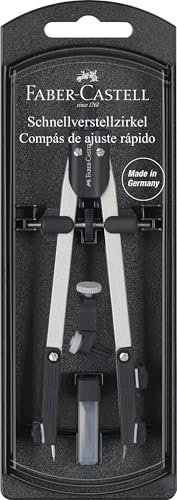 FABER-CASTELL 174035 - Schnellverstellzirkel mit Gelenk, schwarz/silber, inkl. Ersatzteile und Zirkelminen, Zirkel mit Stifthalter