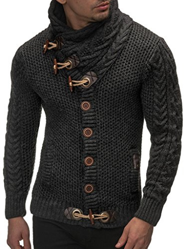 Leif Nelson Men Cardigan Jacket Shawl Collar LN-4195 Anthracite X-Large