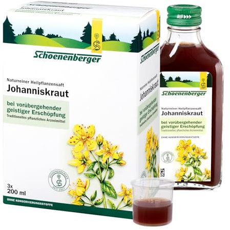 Schoenenberger - Johanniskraut naturreiner Heilpflanzensaft - 3x 200 ml (600 ml) Glasflaschen - natürliches Mittel zur Beruhigung und Stressreduktion - freiverkäufliches Arzneimittel