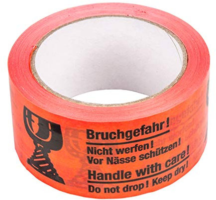 BB-Verpackungen 18 x Klebeband (Bruchgefahr!) leise abrollend 50 mm x 66 m, Packband Warnband Paketband Hinweis