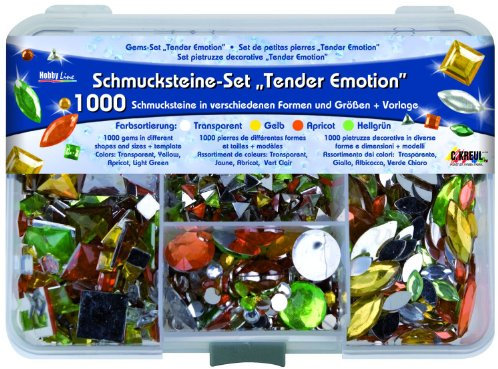 KREUL 49645 - Schmucksteine Set Tender Emotion, 1000 Steine in den Farben transparent, gelb, apricot und grün, verschiedene Formen und Größen, zur Gestaltung von modischen Accessoires und Home Deco