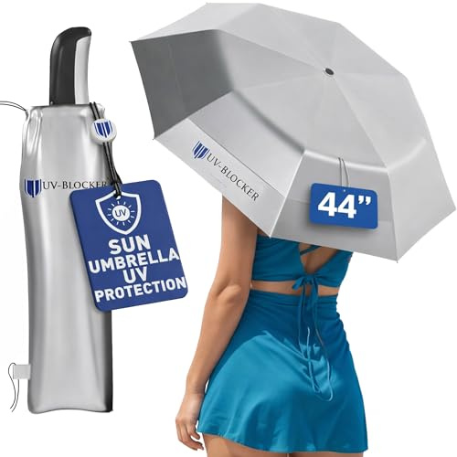 UV-Blocker Sun Umbrella UV Protection Travel - Auto Open - Double Vented Canopy - Wind-Resistant Sun Umbrella for Walking - 55+ UPF - 44