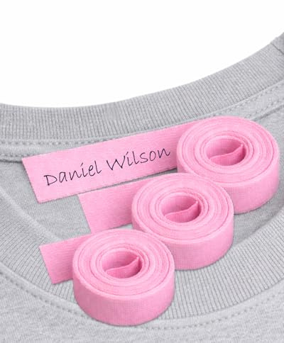 3 Rotoli di Nastro Tessile Termoadesivo Rosa 1 cm. Etichette Scrivibili con Penna o Pennarello. Ideale per Abbigliamento, Scuola e Casa. Senza Penna