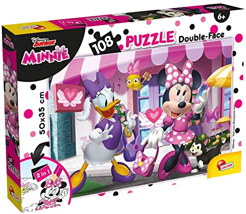 Lisciani - PUZZLE DISNEY 2 en 1 - Minnie - 108 pièces - Double Face avec Verso à Colorier - Pour Enfants dès 6 ans - Puzzle et Feutres Inclus pour Coloriage - Mickey Mouse