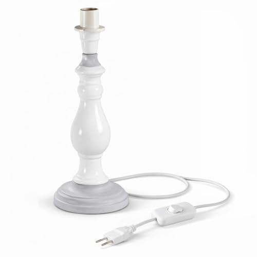 DRULINE Lampenfuß Tischlampe - Leuchtenfuß - Lampen Fuß - Tischlampenfuß - Keramik/Holz Grau-Weiß - E14 - B/H/T ca. 11 x 30 x 11 cm - 220-240V 50Hz - max. 40 W