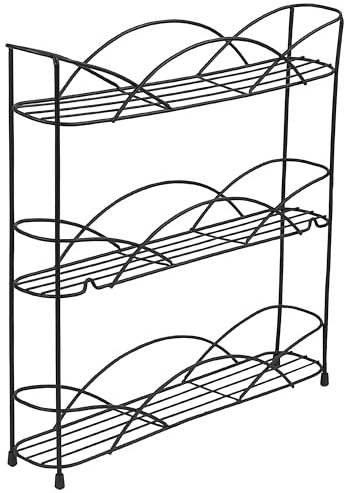 Spectrum 3 Tier Spice Rack Organizer Black Countertop Wire Shelf Spice Rack for Modern Kitchen Pantry Cabinet, Organize Spices with Three Tier Spice Shelf for Kitchen Storage with Wall Mount Option