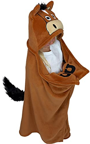 Lazy One Wearable Hooded Blanket for Kids, Animal Hooded Blanket (Horse, Brown)
