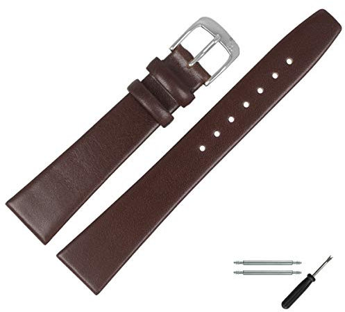MARBURGER Uhrenarmband 12mm Leder Braun Silber Glatt - Montage Set 7101231000120