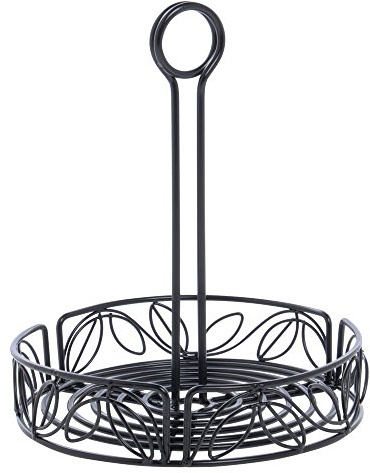 American Metalcraft LDCC18 Wrought Iron Condiment Rack with Leaf Design, 7-3/4-Inch, Black