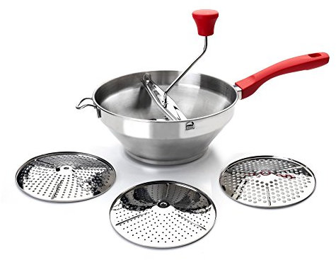 Ibili Food Mill Set Luxe with 3 Discs 20 cm, Stainless Steel, Silver/Red