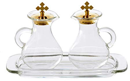 Holyart Set di ampolline e Vassoio in Vetro