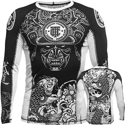 Hardcore Training Men's Rash Guard Compression Long Sleeve Kompression Lång Arm Herr Män Jiu Jitsu MMA No-Gi Tight BJJ (DE/NL/SE/PL, Alfa, S, Regelbunden, Regelbunden, Multicoloured/White)