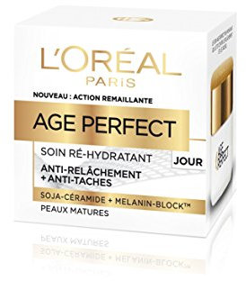 L'Oréal Paris - Crème de Jour Anti-Âge Ré-Hydratante & Raffermissante - Anti-Relâchement, Anti-Taches & Anti-Rides - Au Collagène - Pour Peaux Matures - Age Perfect - 50 mL