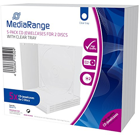 MediaRange BOX31 T-2 – Black Single CD Jewel Case, Holds 2 Disks Clear (Pack of 5)