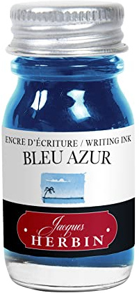 Jacques Herbin 11512T - Writing and drawing ink - Fountain pens and roller pens - /Bleu Azur/ Azure blue - 10 ml - Made in France - Calligraphy, Writing